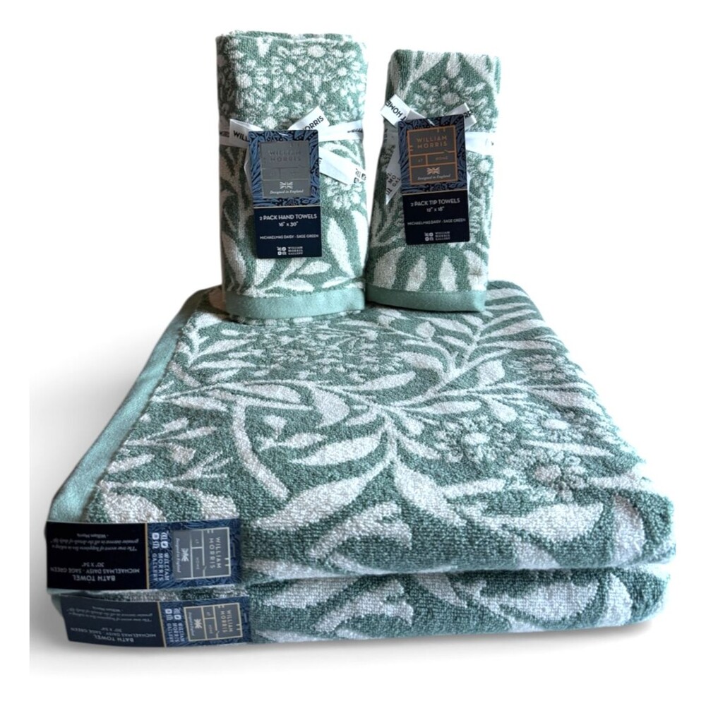 William Morris Michaelmas Daisy Sage Green 6 Piece Towel Set Bath Hand Fingertip